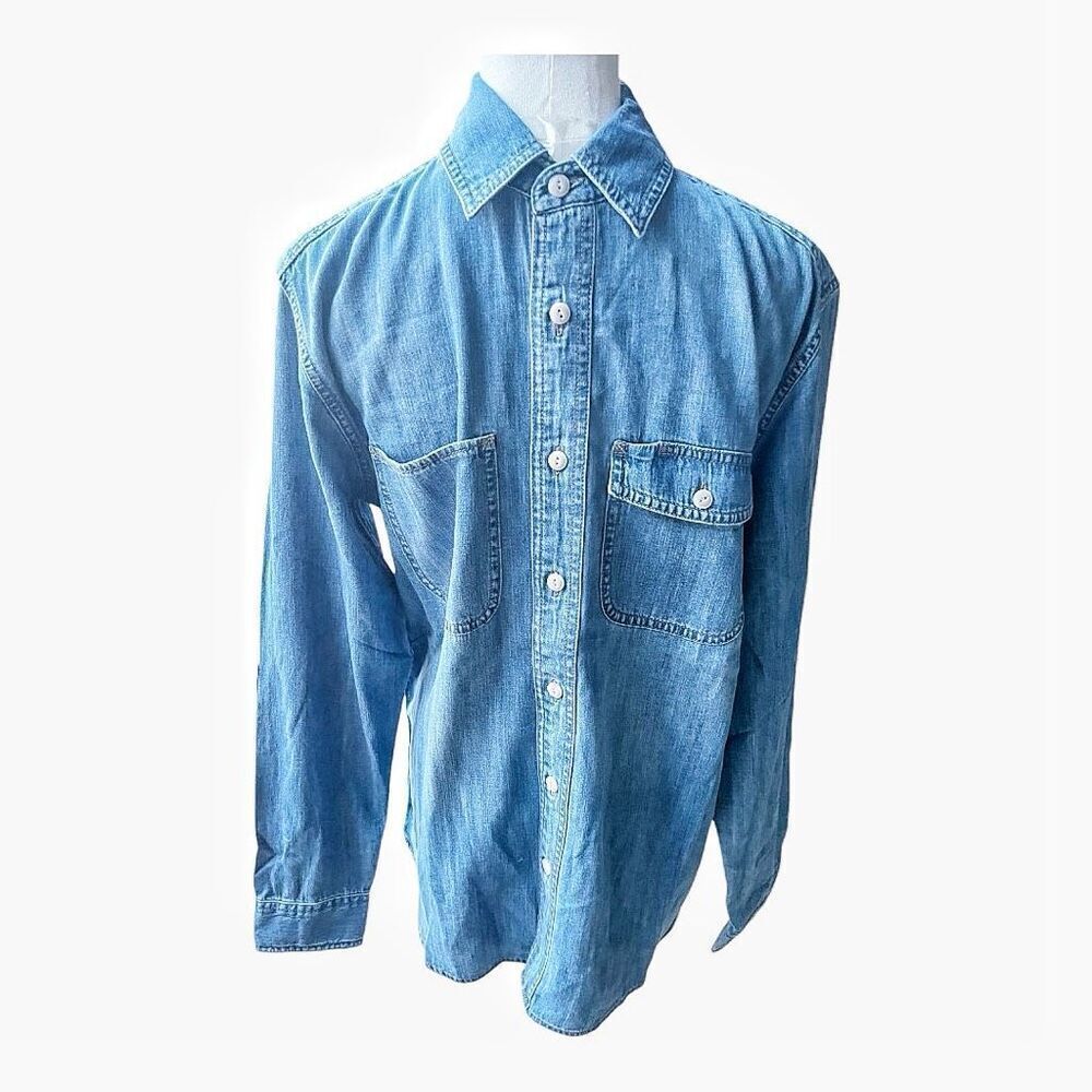 Men’s Devil Dog Chambray Denim Button Down Shirt Size S NWT
